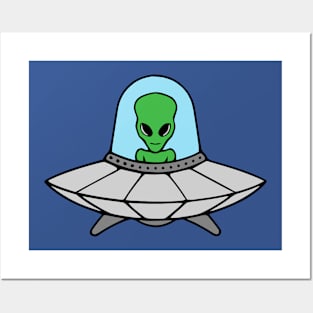 Alien in Flying Saucer Posters and Art